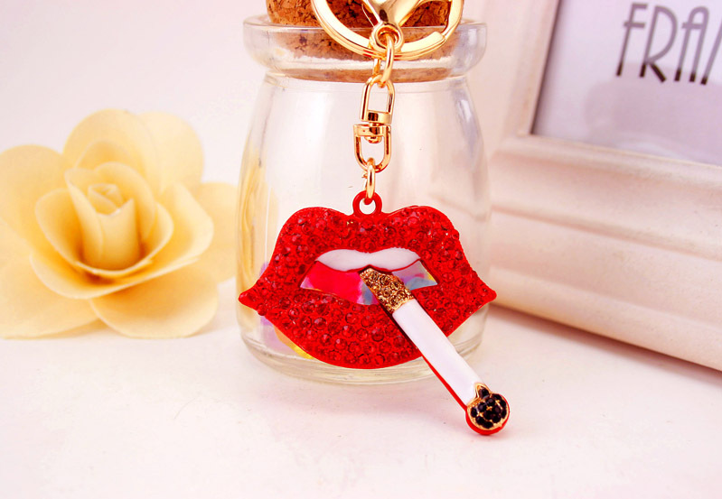 45g Weight Alloy, Metal Material Lips Pattern Unisex Gender Rose Red, Red Color Craft Small Gift Cigarette Red Lip Ladies Metal Pendant Mouth Keychain 6