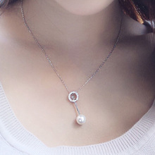s925纯银项链 气质圆圈珍珠项链 韩版时尚银饰品