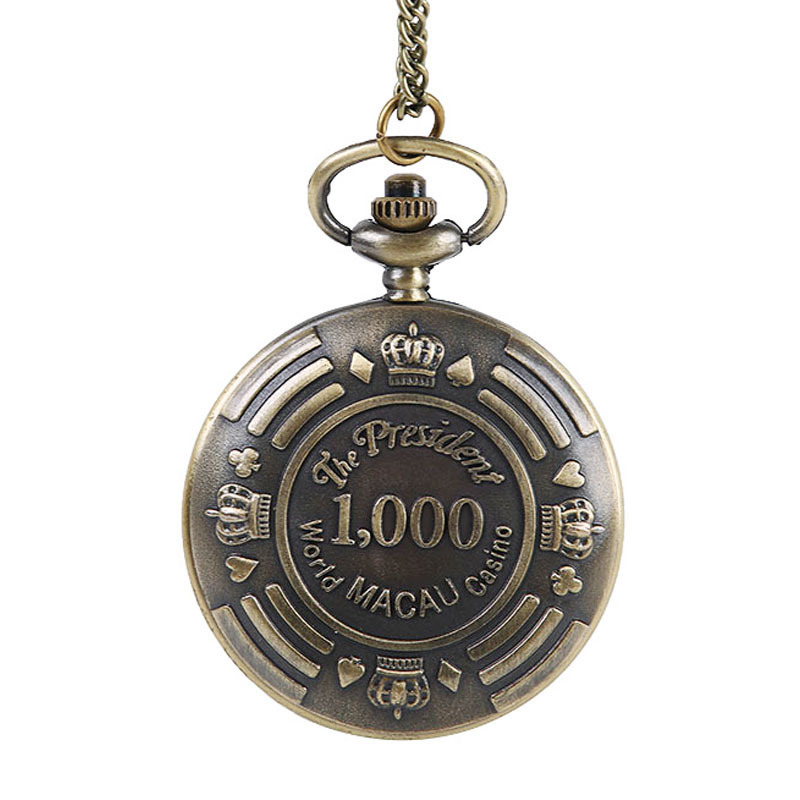 Large double-sided embossed chip pattern bronze retro pocket watch a generation of fine chain pocket watch 6009-1
