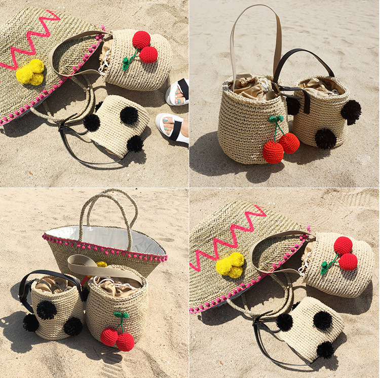 New Three-dimensional Cherry Ball Straw Woven One Shoulder Bag Wholesale Nihaojewelry display picture 16