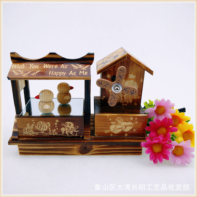 厂价直销木制小鸟跳舞音乐风车会跳舞的小鸟风车木质工艺品摆件