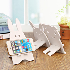White Thick Cartoon Rabbit Wooden Phone Stand Phone Holder Promotion Gift Printed LOGO