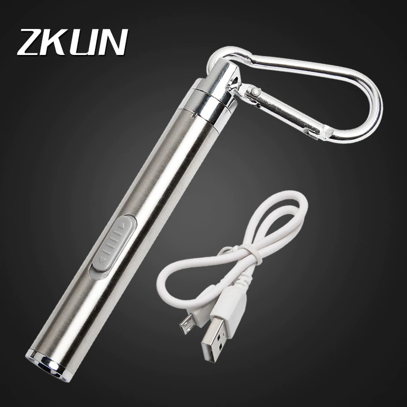 USB перезаряжаемый мини-фонарик из нержавеющей стали светодиодный литиевый аккумулятор с карабином брелок маленький фонарик
