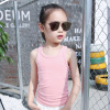 Summer colored summer clothing, children's fashionable spring top with cups, Korean style, round collar, suitable for teen