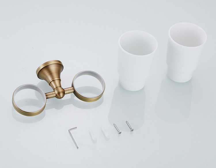 全铜复古欧式双杯架漱口杯架仿古壁挂式五金卫浴挂件