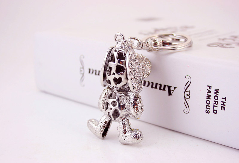 Creative Cute Diamond Silver Puppy Car Keychain display picture 7