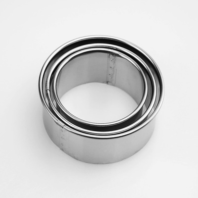 亞馬遜跨境不鏽鋼卷邊圓形餅幹模 DIY烘焙工具慕斯圈三件套餃子切