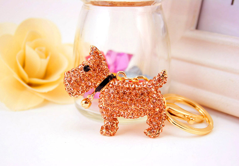 Creative Cute Diamond Bell Puppy  Zodiac Dog Key Chain display picture 4