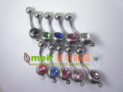 廠家直銷不鏽鋼單圈單包國産水鑽肚臍環訂做多種規格鑲鑽肚臍扣