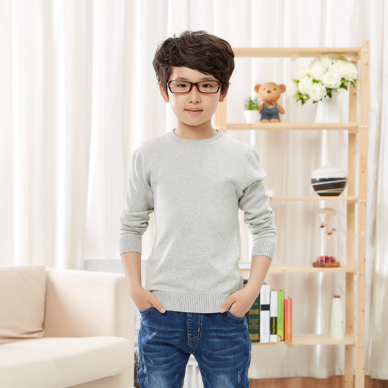 2020童装男童纯色套头针织衫春秋新款中大童低圆领纯棉毛衣|ru