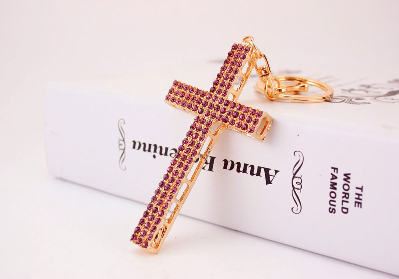 34g Weight Alloy, Metal Material Heart Pattern Men'S Gender White, Pink, Purple, Blue Color Christian Gift Cute Korean Car Pendant Full Diamond Cross Keychain 5