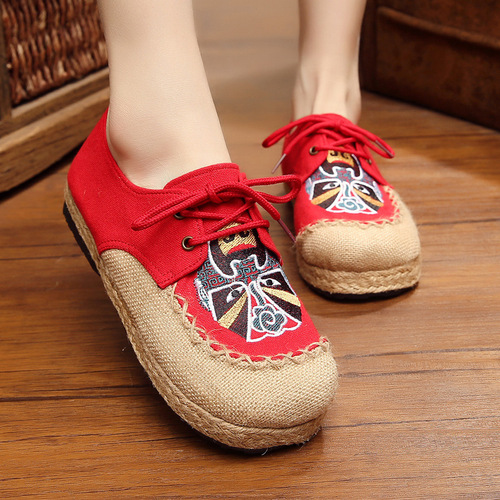 Tai chi kung fu shoes for women Ethnic linen single shoes Beijing opera facial makeup Beijing embroidered shoes woman