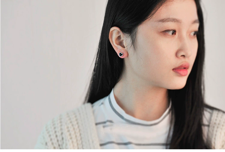 Earrings heart shaped, accessory, Korean style, 925 sample silver