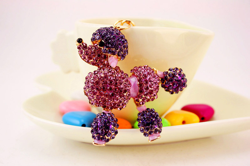 43g Weight Alloy, Metal Material Animal Pattern Unisex Gender Coffee, Pink, Purple, Blue Color Poodle Dog Car Keychain 9