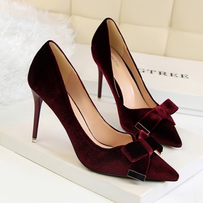 2017-2 han edition delicate show thin suede shoes high heel with shallow mouth tines bowknot shoe heels