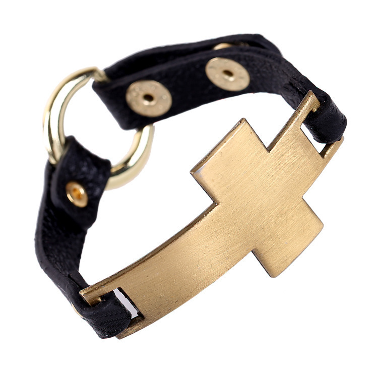 Foreign trade hot European and American hot bronze cross bracelet personality PU leather bracelet avant-garde shape factory direct sales Foreign trade hot European and American hot bronze cross bracelet personality PU leather bracelet avant-garde shape factory direct sales