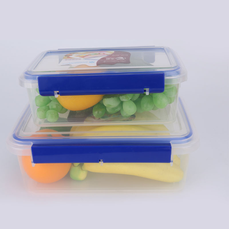 Bilateral hebilla crisper rectangular PP plástico sellado Bento caja refrigerador caja de alimentos cocina caja de almacenamiento al por mayor