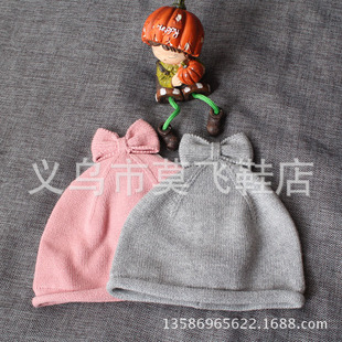 Korean-style cotton baby children's knitted hat girls' bow hat baby double-layer hat lining Cotton