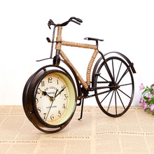 创意复古带麻绳自行车座钟 工艺品厂家直销 静音钟表摆件