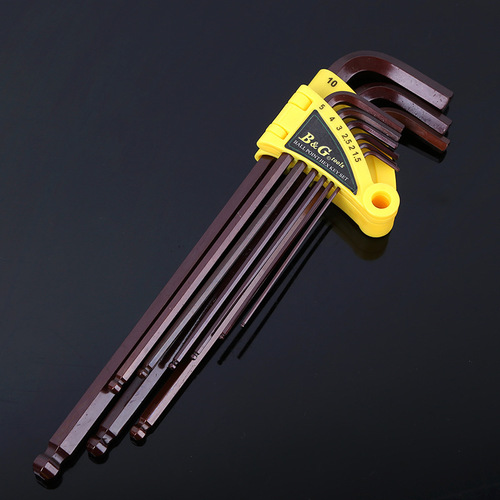 S29 set of bronze hexagonal wrenches, multi-specification medium-length and extended L-shaped wrenches, metric ball head hexagonal wrenches