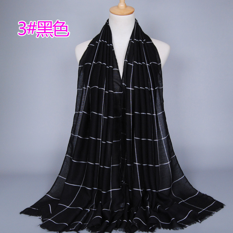 #3黑色 (1) - 几何绣花围巾巴厘纱