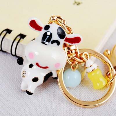 新款高档节日生肖礼品 可爱奶牛包挂件 满钻水晶超萌汽车牛钥匙扣|ru