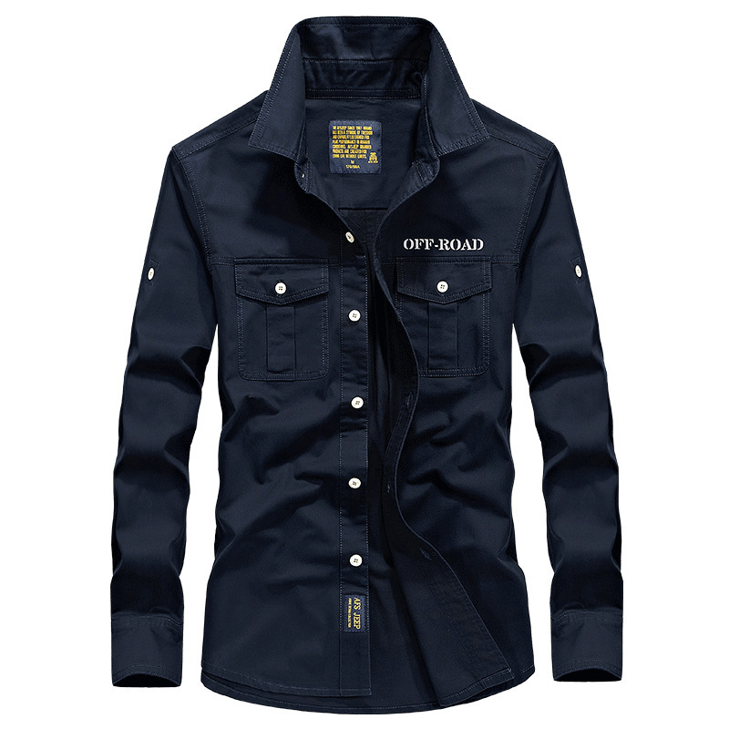 2020 Autumn new long-sleeved shirt men's cotton military shirt autumn large-size loose solid color casual blouse