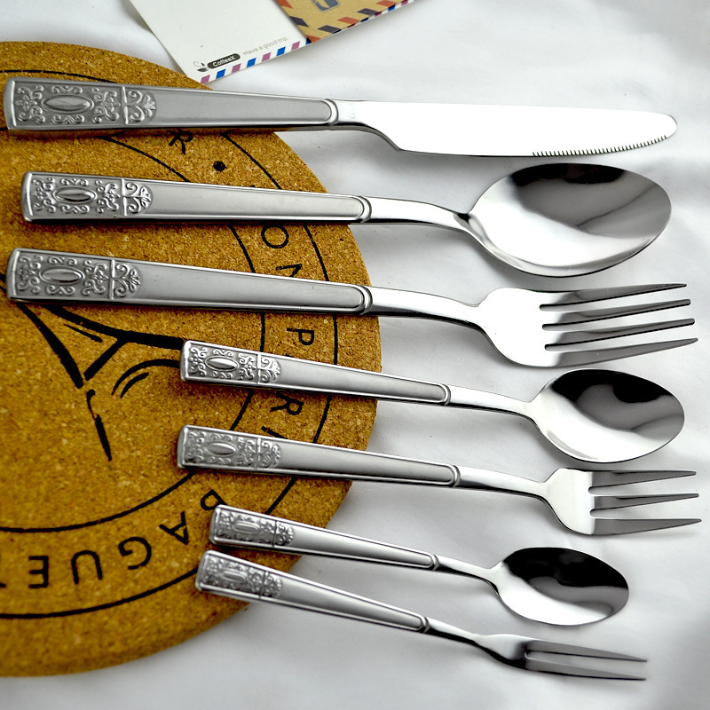 Big Sale Irish Tableware Antique Western Pattern Knife, Fork and Spoon Stainless Steel Tableware Seven-Piece Set