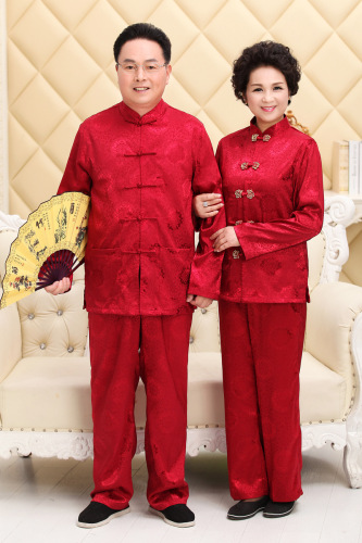 Chinese Tang suit tops Long sleeve Satin suit for men and women in Tang Dynasty