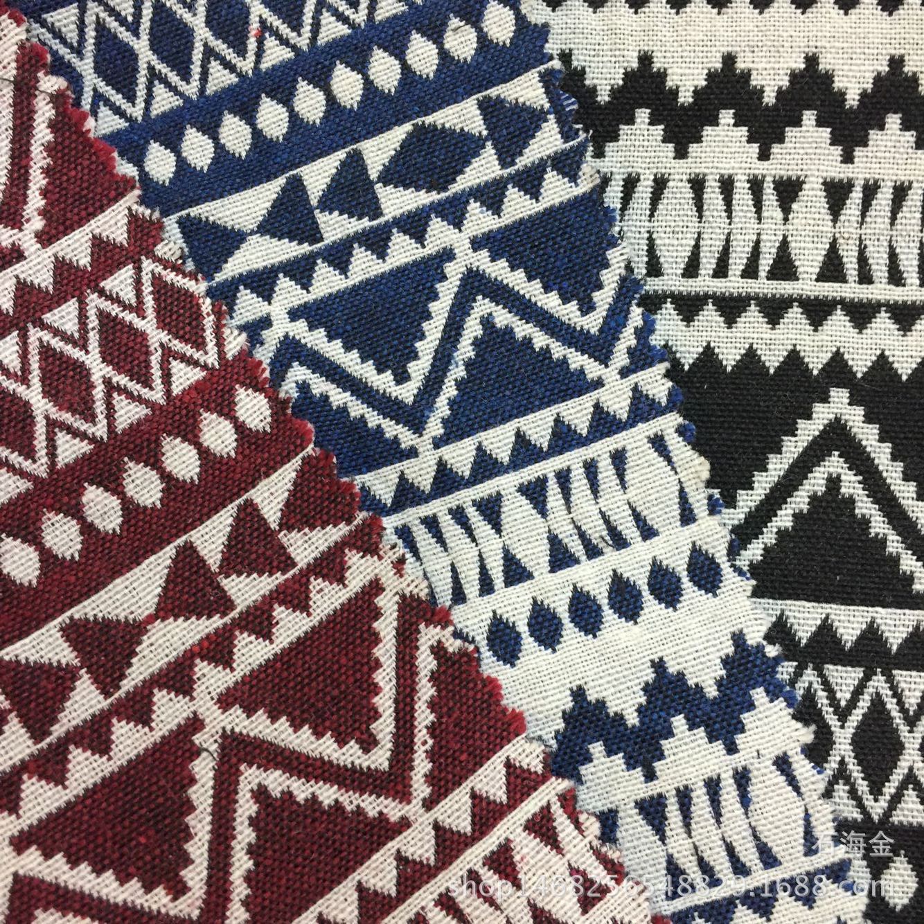 民族风条纹仿麻面料 色织沙发男女服装提花 鞋材帽玩具工艺品布料