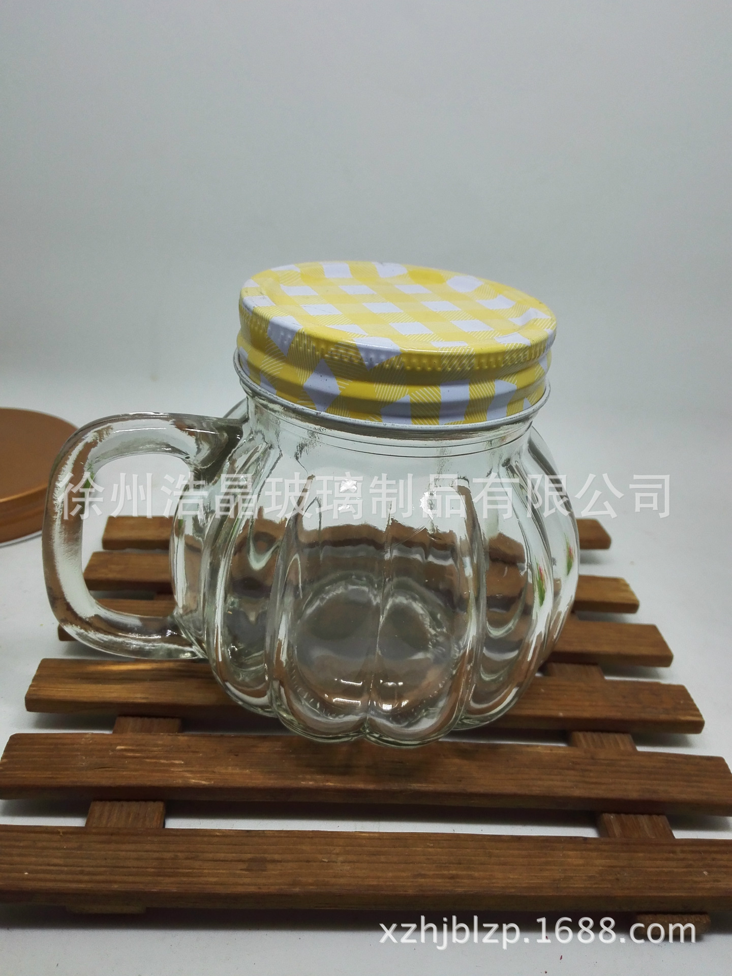 南瓜玻璃罐带把密封储物罐 出口饮料瓶 把手玻璃罐厂家定做玻璃瓶
