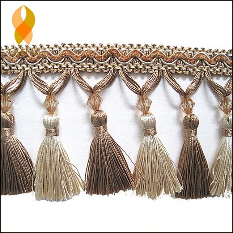 diy带亚克力水晶珠子花边生产涤纶窗帘流苏镶边纺织皮革宽花边