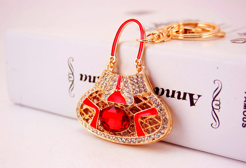 44g Weight Alloy, Metal Material Unisex Gender Pink, Red, Blue, Black Color Fashion Crystal Rhinestone New Satchel Bag  Key Chain 5