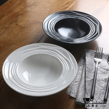 法式餐具草帽盤 出口創意盤陶瓷湯盤深盤意面碗黑色亞光西餐盤子