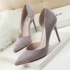 Korean fashion simple and elegant thin thin heel high heel suede shallow mouth pointed side hollow women’s single shoes