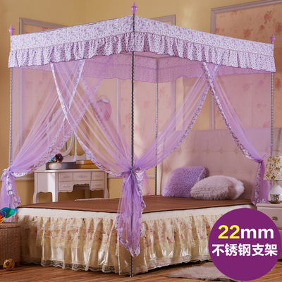 批发新款蚊帐韩版田园公主方顶三开门落地不锈钢蚊帐