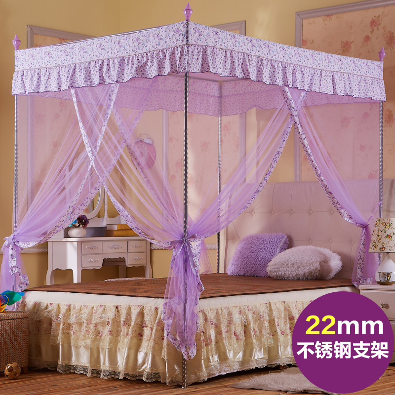 批发新款蚊帐韩版田园公主方顶三开门落地不锈钢蚊帐