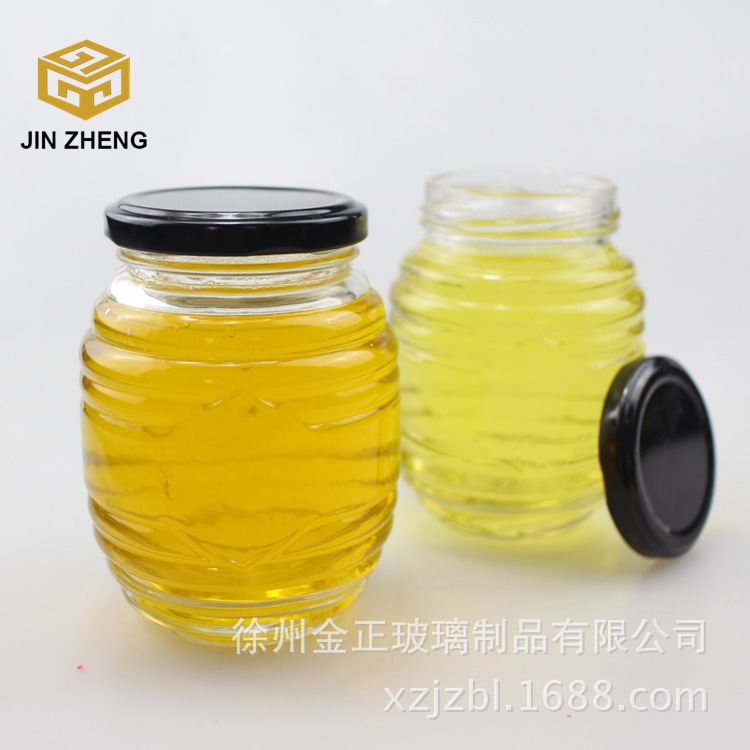 厂家 一斤装玻璃蜂蜜瓶 350ml螺旋纹圆瓶 果酱罐装罐头罐
