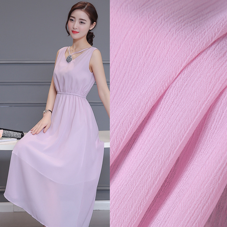 现货 时尚女装连衣裙75D粉色顺纡绉布料 舒适柔软 雪纺绉面料