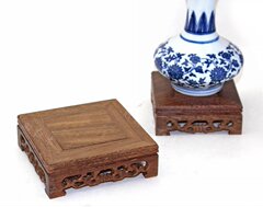 雞翅木印章玉璽奇玉石頭花瓶盆景紫砂茶壺實木擺件正方形底座木托