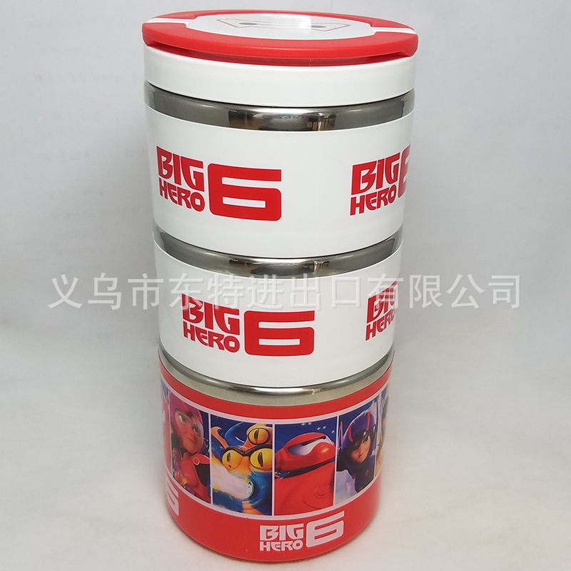 Stainless steel round lunch box in cartoon shape, children's Frozen Big white robot cat food box, student picnic lunch box detail image 15