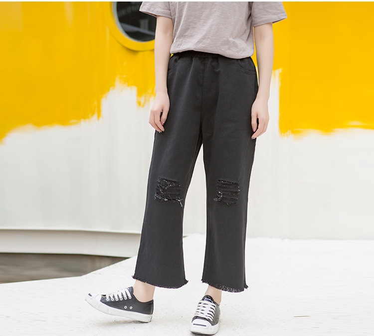 女式休闲裤-夏装白色休闲九分裤女阔腿裤薄款