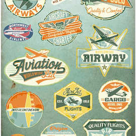 复古航空飞行 默瓦 旅行箱贴纸 拉杆箱贴纸 行李箱贴纸