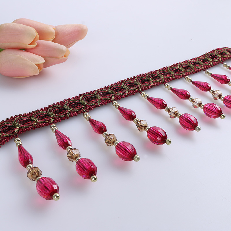 厂家供应简约葱带水晶挂球窗帘花边批发窗帘家纺辅料配件现货供应