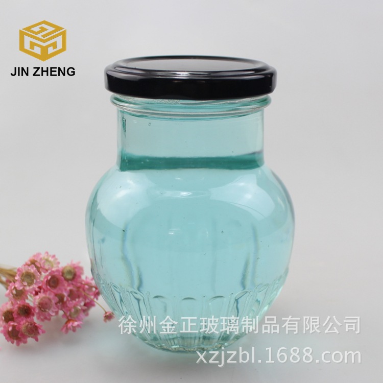 大批量定做批发 330ml异形玻璃蜂蜜瓶 配套马口铁盖 透明酱菜瓶