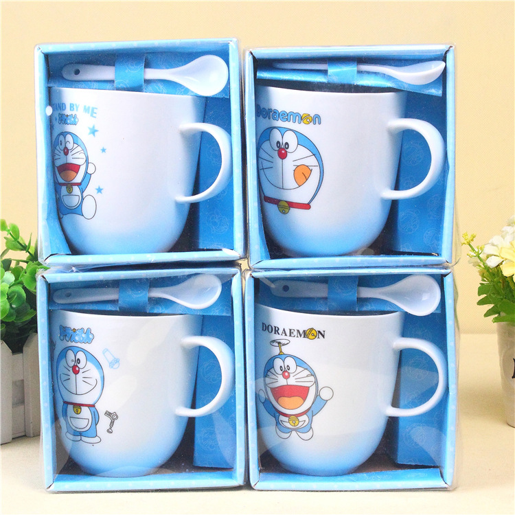 新款卡通陶瓷杯 馬克杯 學生禮品杯子 單杯帶勺子