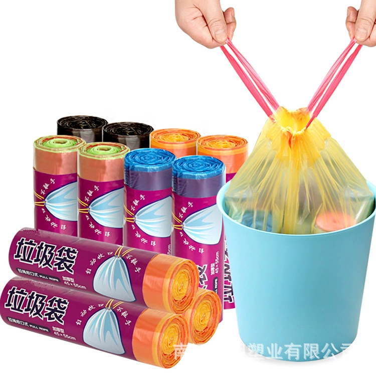 Бытовой утолщенный мешок для мусора с автоматическим закрывающейся веревкой 45*50 переносной мешок для хранения кухонного мусора, однорулонный