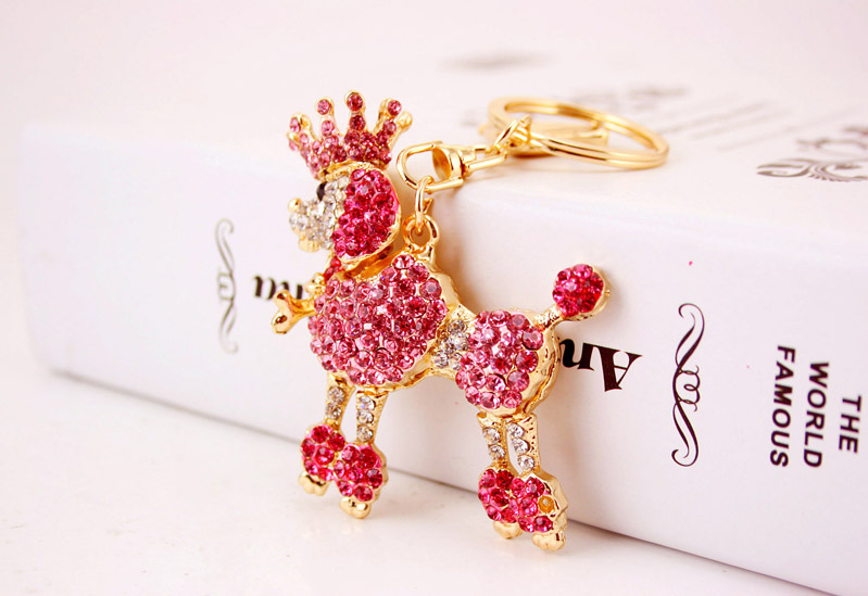 50g Weight Alloy, Metal Material Animal Pattern Unisex Gender Pink, Red, Blue, Gold Color Cute Crown Poodle Dog Key Chain 3