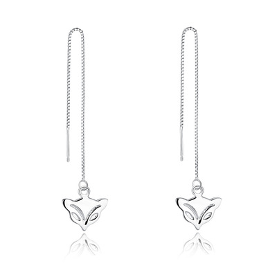 s925純銀耳釘批發 狐狸耳釘 高檔靈狐 長耳線 魅惑狐狸 1*1CM代發