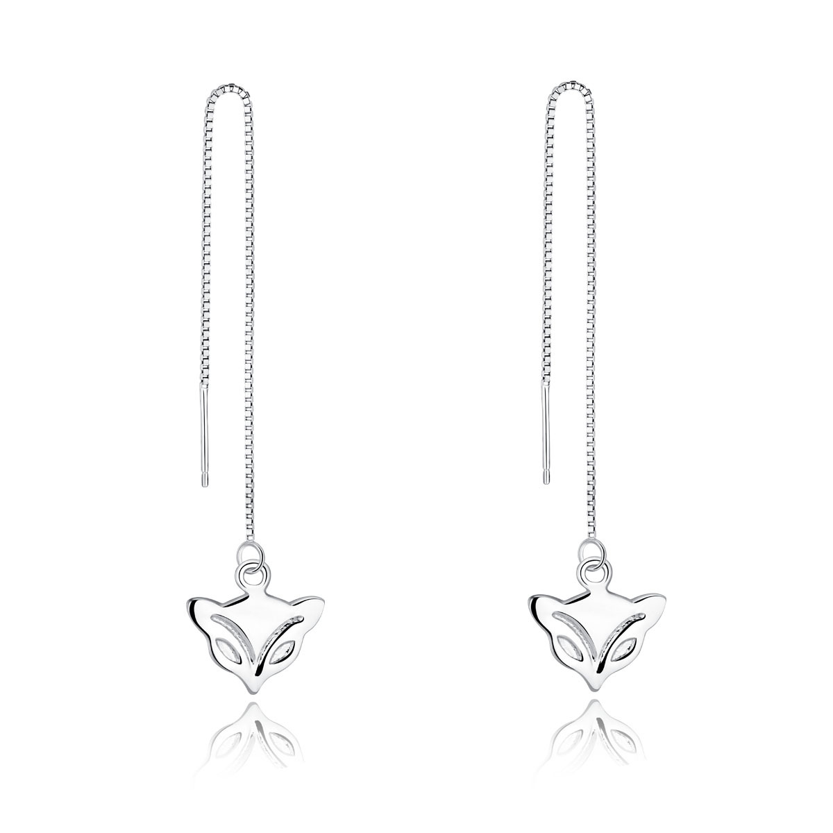 s925純銀耳釘批發 狐狸耳釘 高檔靈狐 長耳線 魅惑狐狸 1*1CM代發